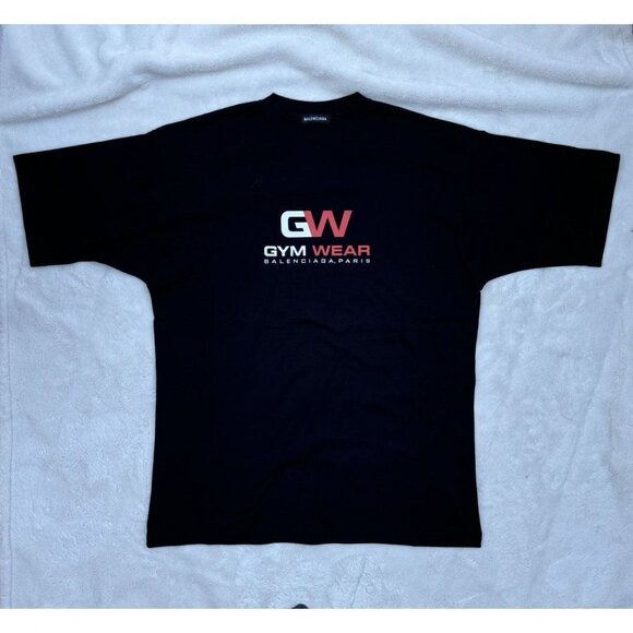 Balenciaga Gym Wear Collection Logo Black Tee - Picture 1 of 5